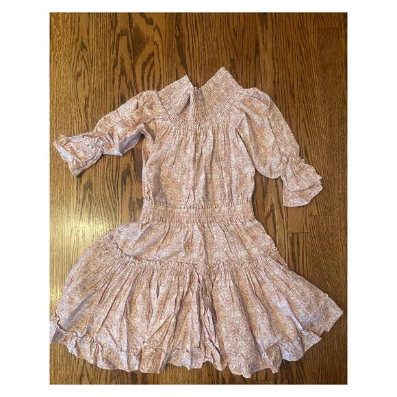 EUC MISA Los Angeles Darla Dress Washed Tile Mini Ruffle Tiered Pink Sz: S - Picture 7 of 12